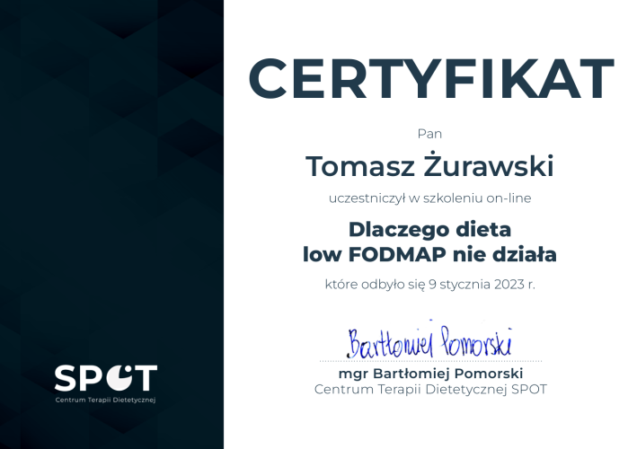 Certyfikat dlaczego dieta low FODMAP nie działa