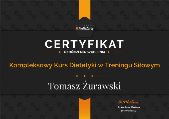 Certyfikat kompleksowy kurs dietetyki w treningu siłowym