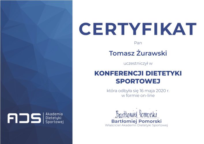 certyfikat konferencja dietetyki sportowej
