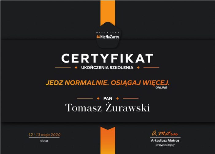 certyfikat kurs jedz normalnie osiągaj więcej