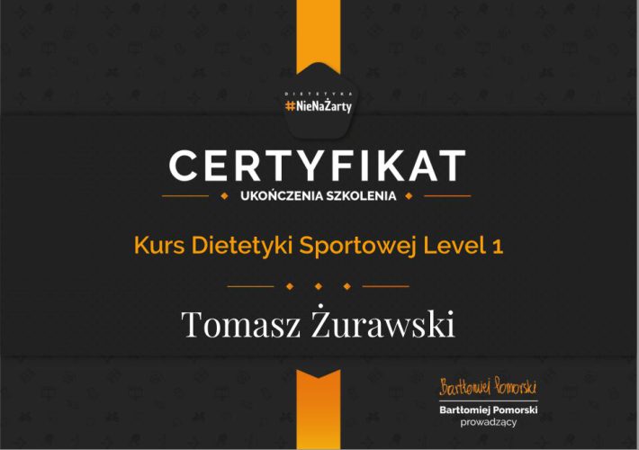 certyfikat - kurs dietetyki sportowej Level1