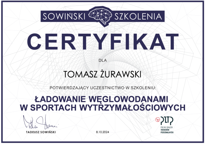 Ładowanie węglowodanami - certyfikat