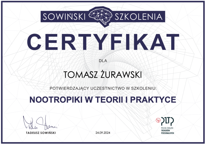 Nootropiki w teorii i praktyce certyfikat